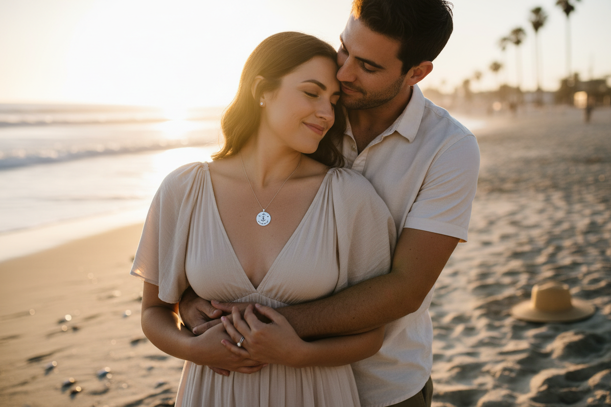Couple with personalized location necklace